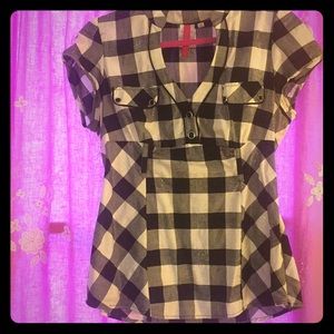 Black and white flirty checkered sparkly blouse